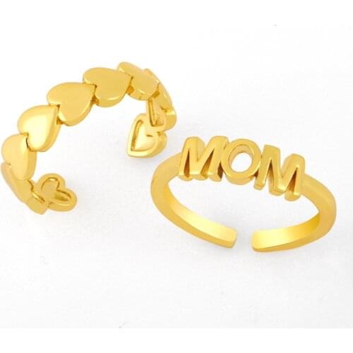 FLOLA Gold Vermeil Mom Open Cuff Rings Polished Adjustable Heart Ring Stackable Wholesale Jewelry Mothers Day Gifts rigk37