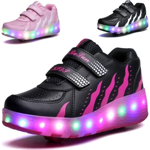 Big Size 2020 Men Women Led Sneakers with Two Wheels Roller Skate Casual Shoes DJ028 EU 35-43