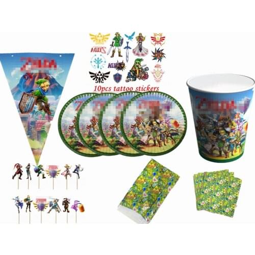 Game The Legend of Birthday theme favor party supplies Party Set Paper Cup Plate Gift Bag Napkin Flag Cake Topper Zeld