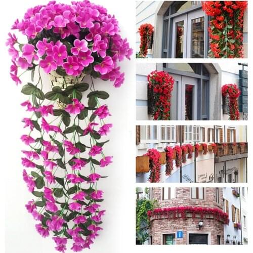Fake Violet Flower Artificial Flower Decoration Simulation Wall Hanging Basket Flower Orchid Silk Flower Vine Home Balcony Decor