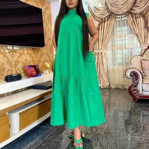 African Dress For Elegant Women Party Long Dress Fashion Stitching Cake Dress Solid Color Plus Size Africaine Clothing Dashiki