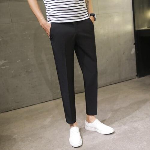 Spring Summer Mens Casual Pants Ankle Length Straight Classic Simplicity Solid Color Comfortable Male Business Pants
