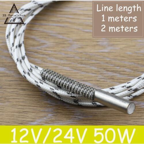 3D Printer Parts 1PCS 1M/2M Heating tube 6*20mm 12V 24V 50W Ceramic Cartridge Heater Reprap&Mendel For HotEnd J-Head hotend