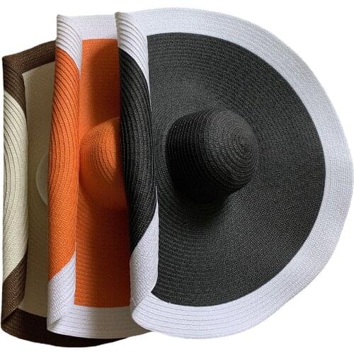 New 25CM Wide Brim Oversized Beach Hats For Women Large Straw Hat UV Protection Foldable Sun Shade Hat Wholesale Dropshipping