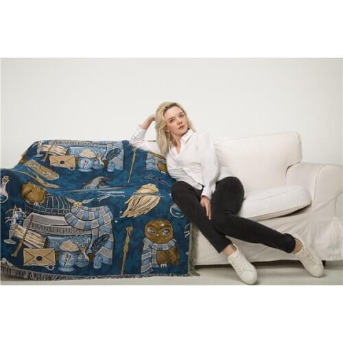 Beach Towel Cartoon Owl Golden Snitch Broom Wand Printed Tapestry Tassels Home Blanket Halloween Cos Wizard Cosplay Accessory