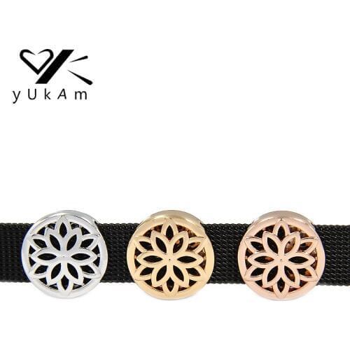 YUKAM Jewelry Hollow Round Baroque Flower Slide Charms Keeper for Leather Wrap Stainless Steel Mesh Keepers Bracelets DIY Making