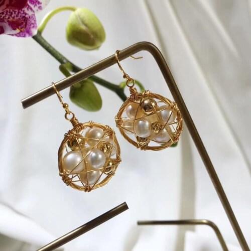 Horoscope Drop-Earrings with Natural Fresh-water Pearls,Handemade Court retro style original design for women earrings gifts