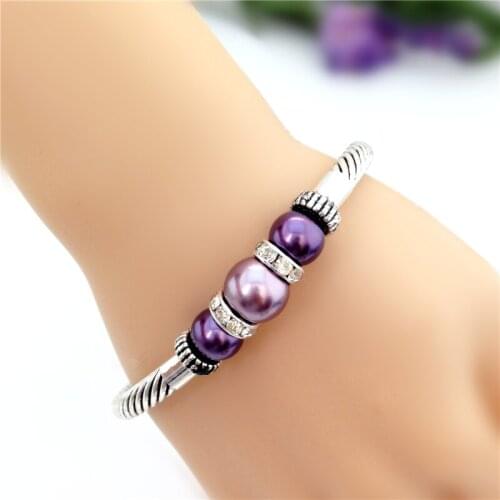 Special Store Ethtic Round Silver Color Metal Alloy Acrylic Bead Bangle Jewelry