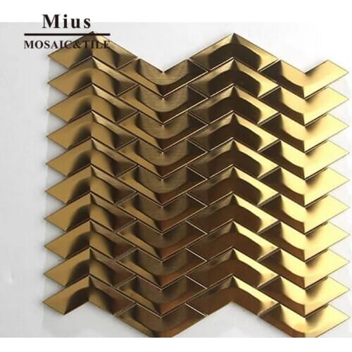 Fishbone V-shape Wavy Metal Mosaic Wall Tiles decorative brushed stainless steel mosaic