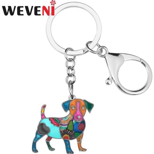 Weveni Enamel Metal Standing Jack Russell Terrier Key Chains Animal Key Rings Handbag Jewelry For Lady Girl Teen Pet Lovers Gift