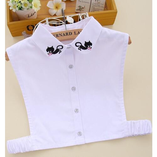 YSMILE Y New Shirt Fake Collar Women Female Embroidery Cat Detachable Blouse Collar White High Quality Clothes Accessories
