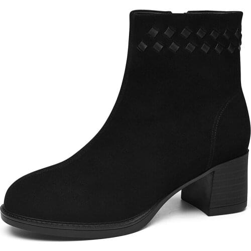 Round Toe Square Heel Side Zipper Solid Color WomenS Boots Waterproof Platform WomenS Shoes