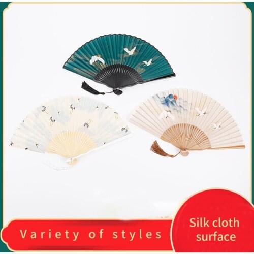 1pcs Chinese style crane bamboo folding fan girl ancient fan folding fan student gift furniture decoration craft fan