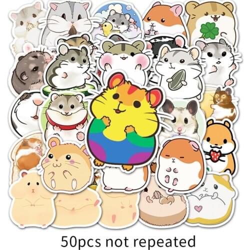 10/50pcs Cute Cartoon Animal Little Hamster Stickers Pack for Scrapbook Stationery Laptop Phone Guitar Suitcase Girl Sticker