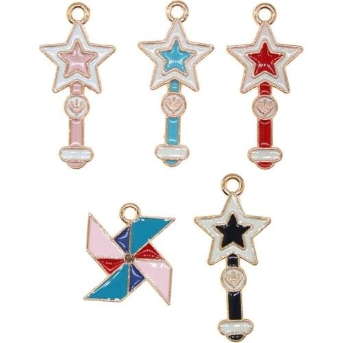 10pcs/lot 15*17mm Windmill Enamel 13*28mm Star magic wand Charm Pendant For Earring Necklace Bracelet DIY Jewelry Making Finding