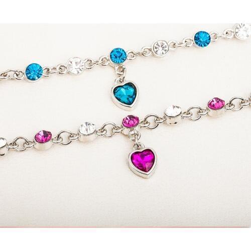 12 Pieces/Lot Peach Heart Clear Crystal Charm Bracelets Women/Female Hand Chains Silver Color Statement Adjustable Wristband