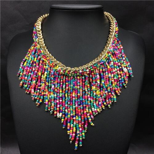 2019 Bohemian Necklaces Fashion For Women Jewelry Handwoven Collier Long Tassel Beads Choker Statement Necklaces