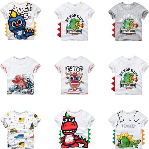 2021 Hot Cartoon Print T-shirt Cotton Dinosaur 1-8T Kids Top Tshirt Summer Short Sleeve T-shirts For Boy Girls Toddler Clothes