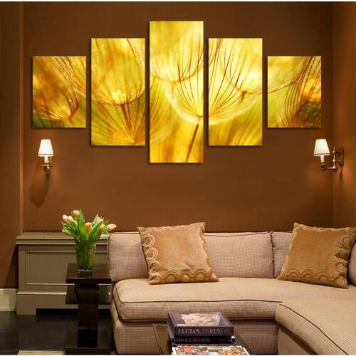 5 Panel Wall Art Gold flower Oil posters On Canvas Quartz crystal Abstract Paintings Pictures Decor HD 2016 top fashion pictures