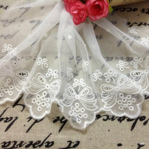 5Yard/Lot Embroidery Mesh Lace Fabric White Beige Sweet Cordate 15CM Lace Trim DIY Craft Materials Clothing Accessories