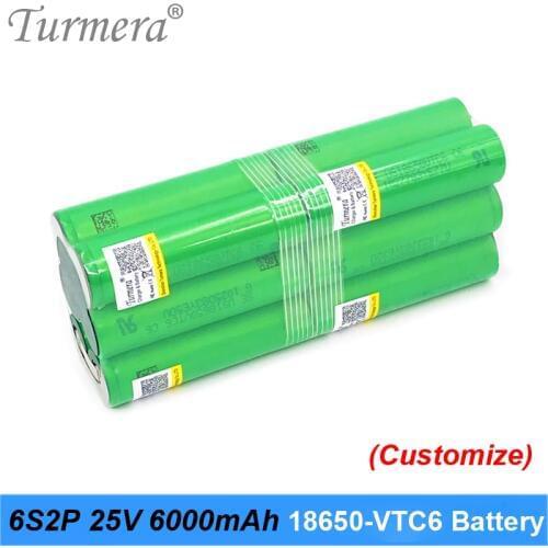Turmera 6S 21.6V 25.2V Battery 18650 pack vtc6 6S2P 6000mah soldering battery for screwdriver and garden tool customized battery