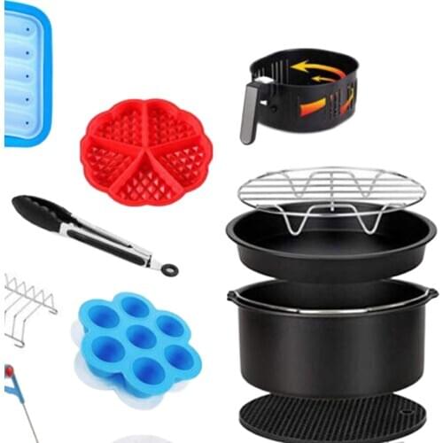 14pcs/set 8 Inch Air Fryer Accessories Fit for Airfryer 4.2-6.8QT Cake Pan Air Fryer Parts Pizza Pan Metal Holder for Kitchen