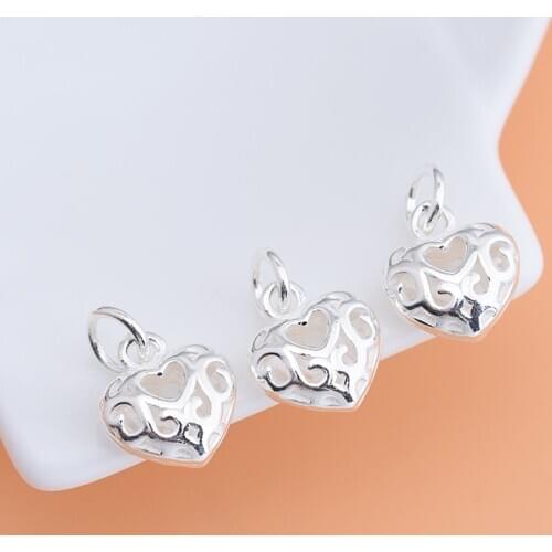 925 sterling silver accessories, hollow out heart pendant, handmade DIY beaded bracelet necklace accessories