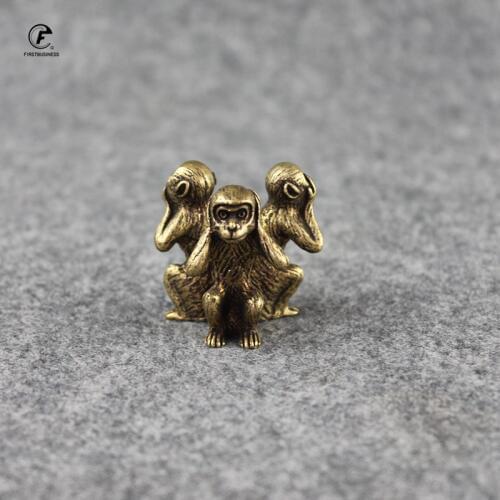 Antique Copper Three Monkeys Home Decor Living Room Decorations Chinese 12 Zodiac Animal Miniature Figurine Furnishings Ornament