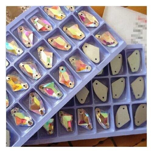 Free shippment12*19mm AX shape160pcs/lot flatback AB Color Sewing Crystal Rhinestones buckles for dress bridal decoration