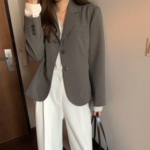 Blazer Women Womens Suit Jacket Short-Length Gray Loose Autumn Veste Femme