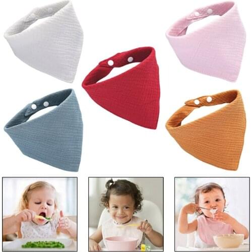 Baby Infants Feeding Bibs with Snaps Newborn Burp Cloth Soft Gauze Saliva Towel Toddler Bandana Triangle Scarf