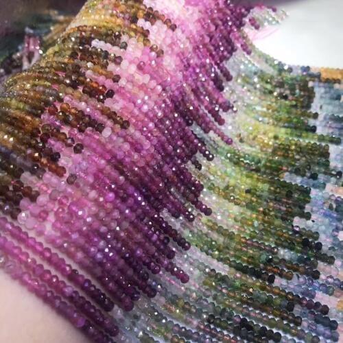 ICNWAY Tourmaline 2x3mm Natural Gemstone Beads Faceted Roundel for Silver 925 Jewelry Necklace Earring Bracelet 15inch