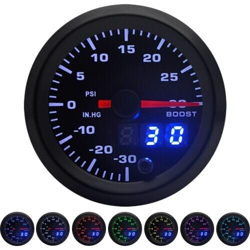 2" 52mm 7 Colors LED Car Auto Turbo Boost Gauge PSI Meter Analog/Digital Dual Display Car Meter With Sensor