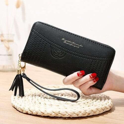 Fashion Women Tassel Long Wallet High Quality PU Leather Ladies Purse Female Zipper Wallet Women Phone Bag Card Holder carteras