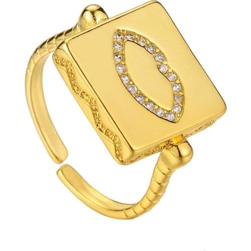 Crystal Lips Square Rings Gold Color Anillos Mujer Evil Eye Ring For Mens Rings Halloween Gift Korea Jewelry Aristocats Hiphop