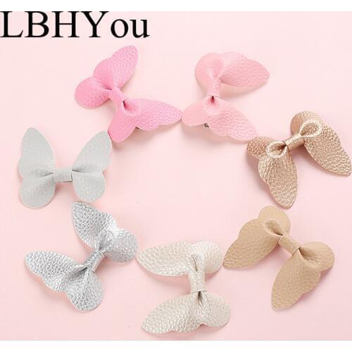 7pcs/lot Cute Sweet Artificial Leather Bows Hairpins,Handmade Pu Butterfly Bow Hair Clip For Girls,School Girls Hair Accessories