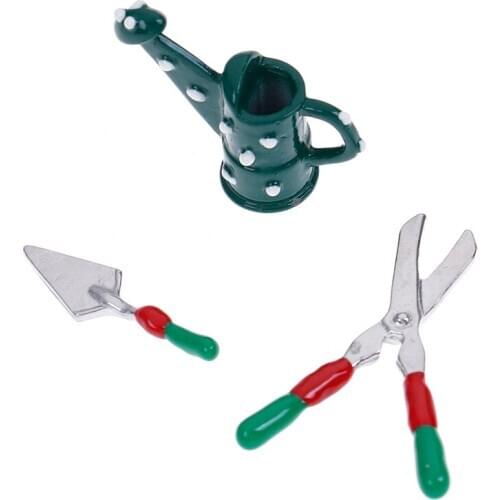 1/12 Dollhouse Miniatures Watering Can and Gardening Tools Set for Dolls House Garden Decoration Kids Classic Toy 3pcs/lot
