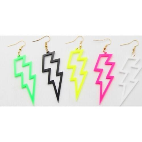 Fashion Acrylic Lightning Drop Earrings For Women Flash Geometric Neon Color Long Dangle Earrings Party Night Club Punk Jewelry