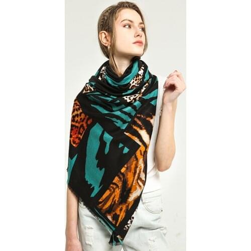 Fashionable Double-sided satin printed zebra leopard pattern ladies scarf autumn and winter extra large satin thickened