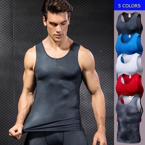 Mens Fitness Workout Running Jogging Gym Sports T-shirt Tight Elastic Quick Drying Compression Shirt Sportswear Vest Top 4021