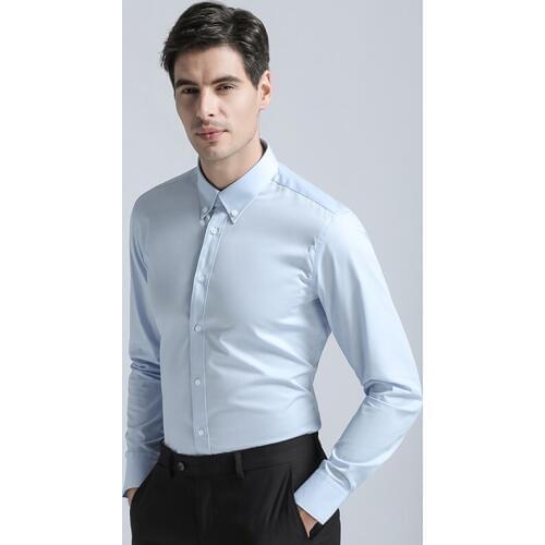 Brand New Mens Cotton Blend Dress Shirt Mens Regular Fit Shirts Fashion Solid Color Long Sleeve Men Business Suits Shirts