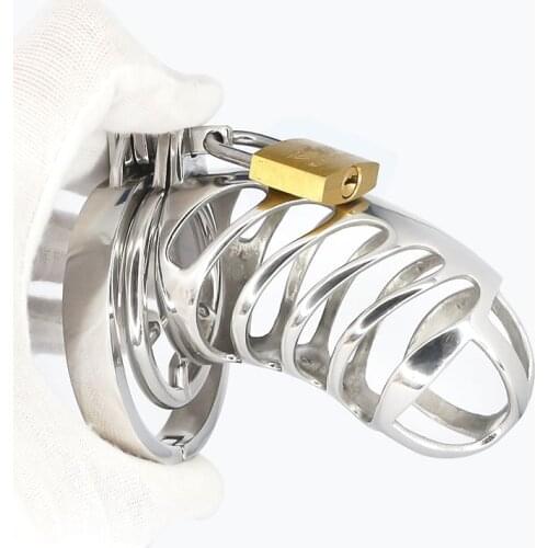 Padlock Male Chastity Device Cock Cage for Men New Design Male Stainless Steel Cock Ring Delay Ejaculation BDSM Sex Toys C009