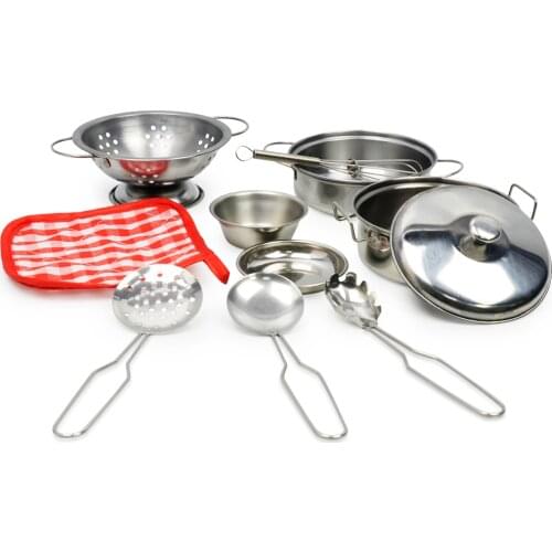 10 Pieces Kids Pots Plate Spoon Kitchen Toys Play Set Cooking Learn to Cook