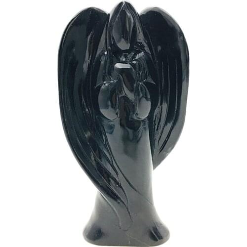 Natural Black Obsidian Goddess Carved Crystal Angel Quartz Figurine Healing Crystals Reiki Decor Feng Shui Lucky Art Gift