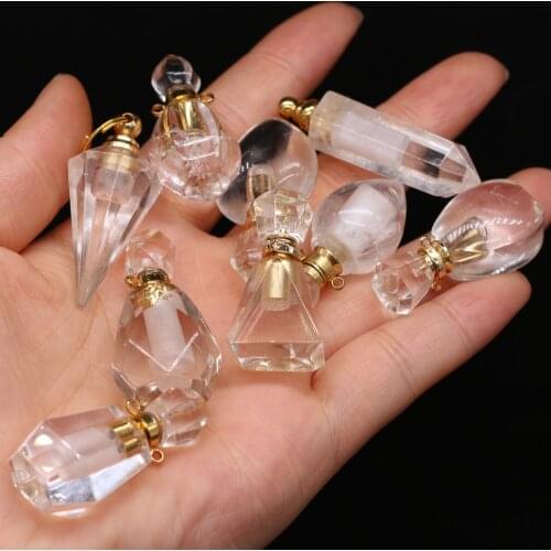 2021 New Style Natural Stone Perfume Bottle Pendant Irregular White Quartz For Jewelry Making DIY Necklace Accessory