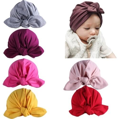 New Fashion Baby Turban Hat Indian Girls Solid Bowknot Infant Kids Caps Newborn Baby Hat Hair Accessories For Kids