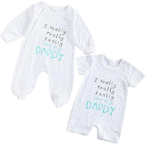 New Romper, Infants Lettering Printed Jumpsuit Crew Neck One-piece Garment for Little Baby