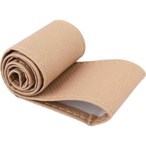 Car DIY Steering Wheel Cover PU Leather Soft Fiber Leather Braid on the Steering-wheel Breathable 360mm 380mm 400mm With Needles