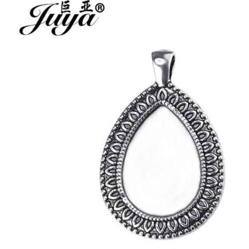 JUYA Drop Cabochon Base Setting 18x25mm 5pcs Carved Flower Pendant Tray Alloy Jewelry Blanks DIY Keychain Accessories AD0213