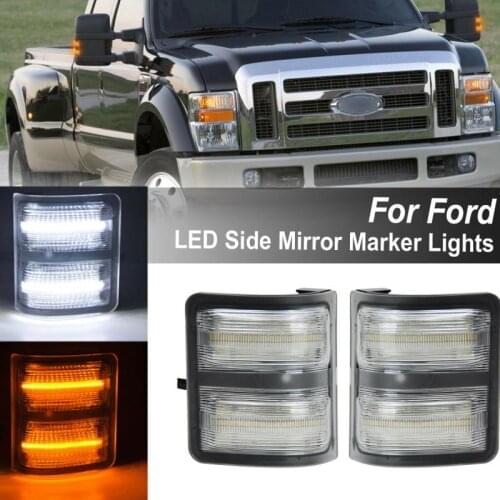 A Pair LED Side Mirror Marker Lights Lamp Transparent Shell Yellow And White Fit For Ford F250 F350 F450 F550 2008-2016